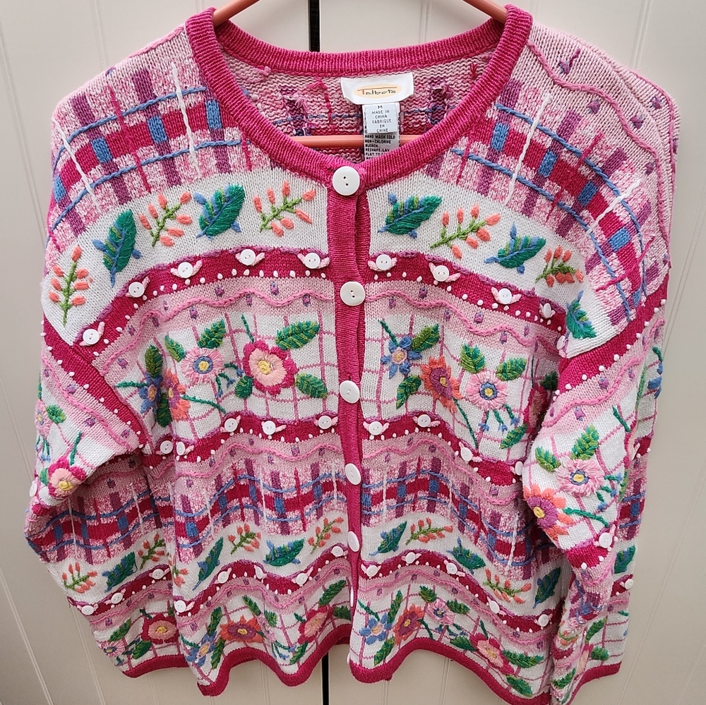 Talbots vintage cardigan floral, grandmacore, coastal grandma, grandma core